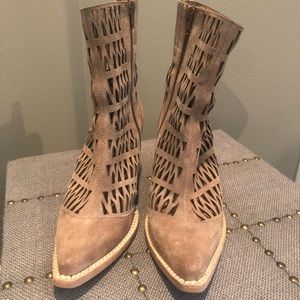 Jeffrey Campbell laser cut suede booties